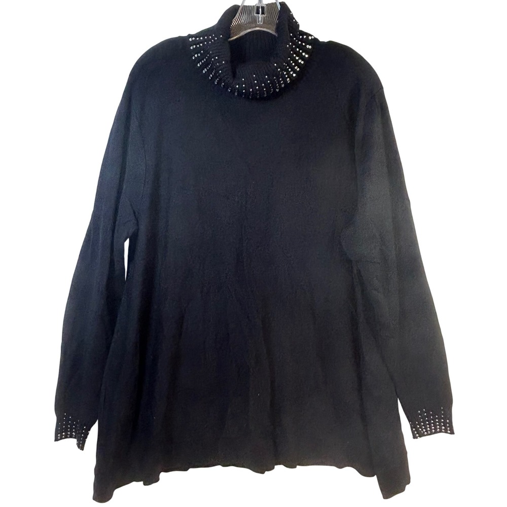 Alfani Black Rhinestone Embellished Turtleneck Sweater XL Long Sleeve Knit Top